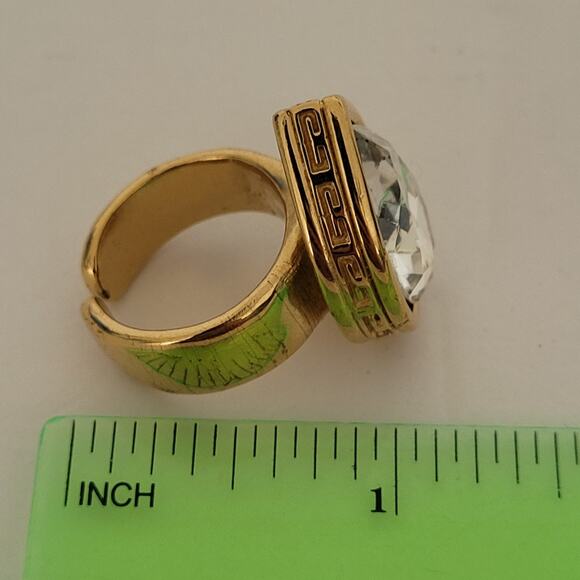 Vintage Givenchy Large Chunky Clear Stone Ring Statement Adjustable Size Gold - Picture 7 of 9